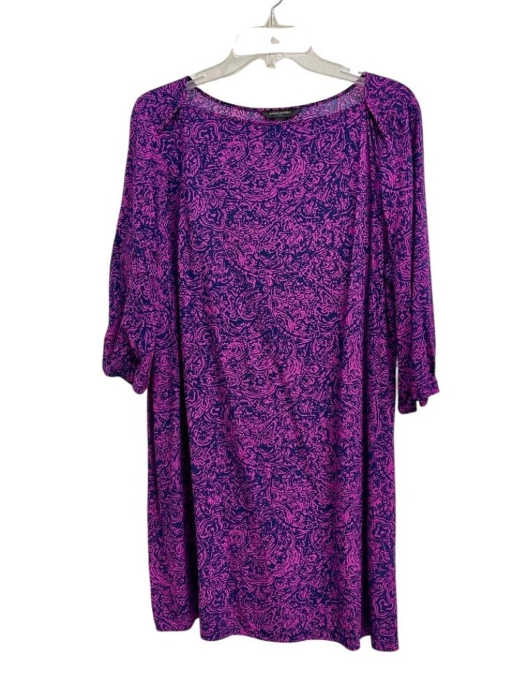 Banana Republic Purple Paisley Shift Dress Flared Sleeves Size L